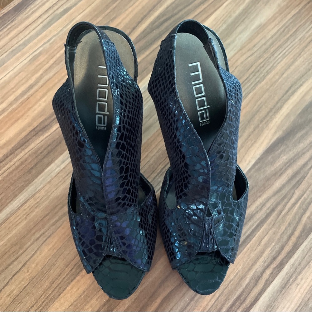 Moda Spana Black Snake Skin Pattern High Heeled Women’s Shoes Size 9M